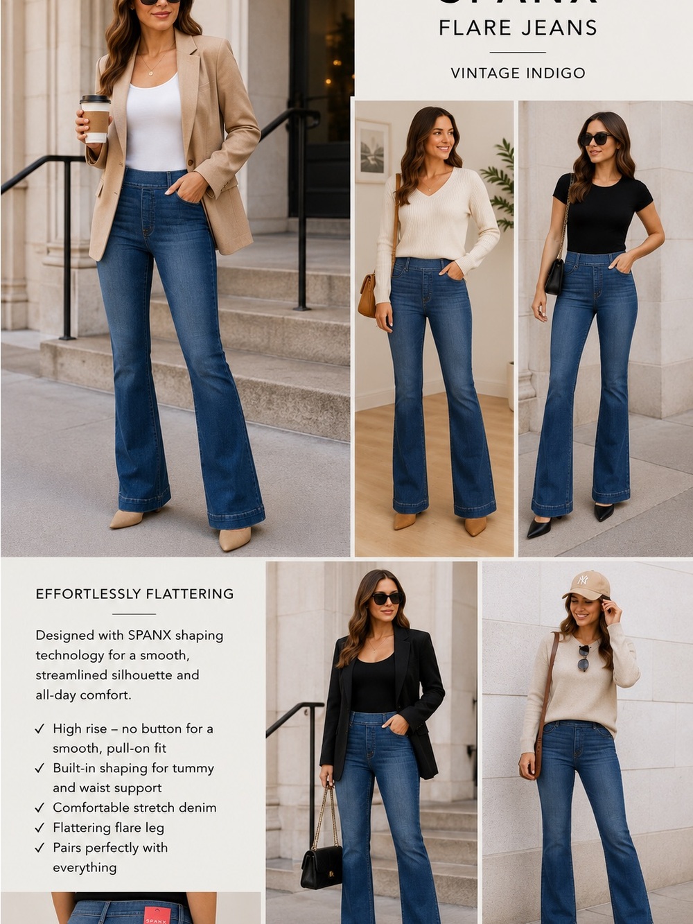SPANX EveryWear Flare Jeans NWT Medium Vintage Indigo Shaping Denim